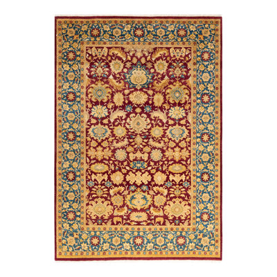 Tapis unique noué à la main Gildford - rouge, 6 pi 1 po x 8 pi 10 po