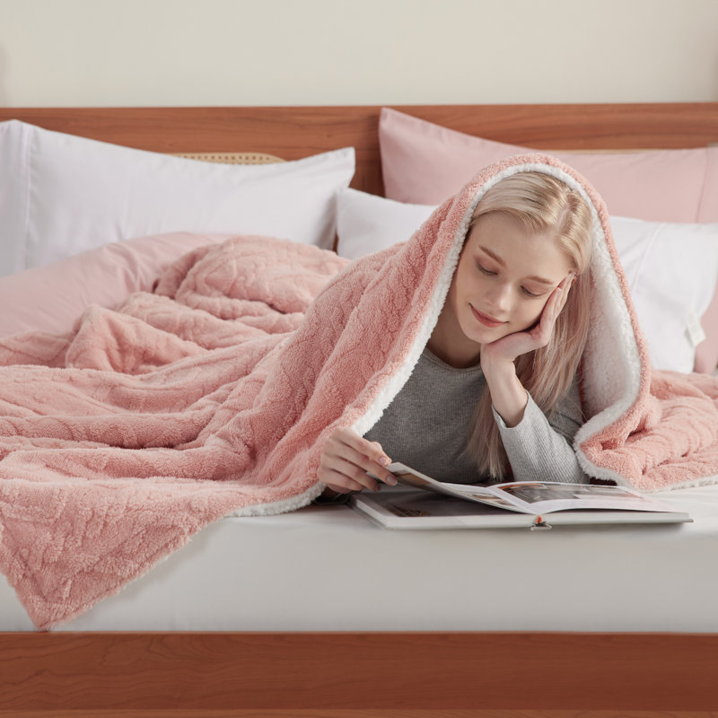 Couvre-lit pour lit Sherpa, Grand lit, Rose poudreux