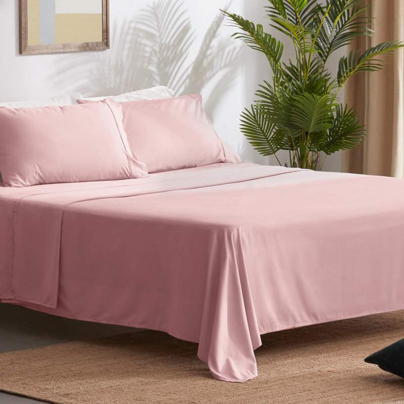 Microfiber Twill Sheet Set, King Sheet Set with Fitted Sheet, Pink