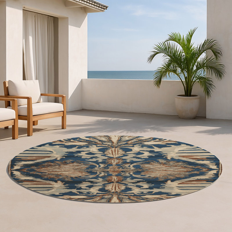 Tapis d'intérieur et d'extérieur noir Persian, Rond 5 pi