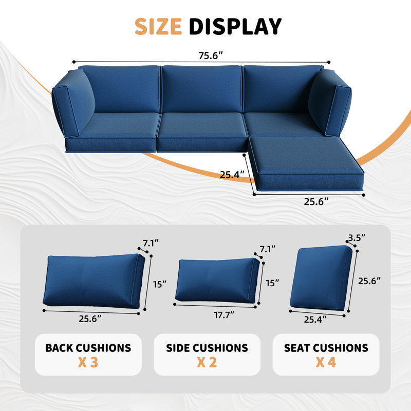 9-Piece Outdoor Cushion Set, 4" Thick Seating Group Cushion Cover, Water-Repellent Patio Sofa Cushion Replacements, Blue