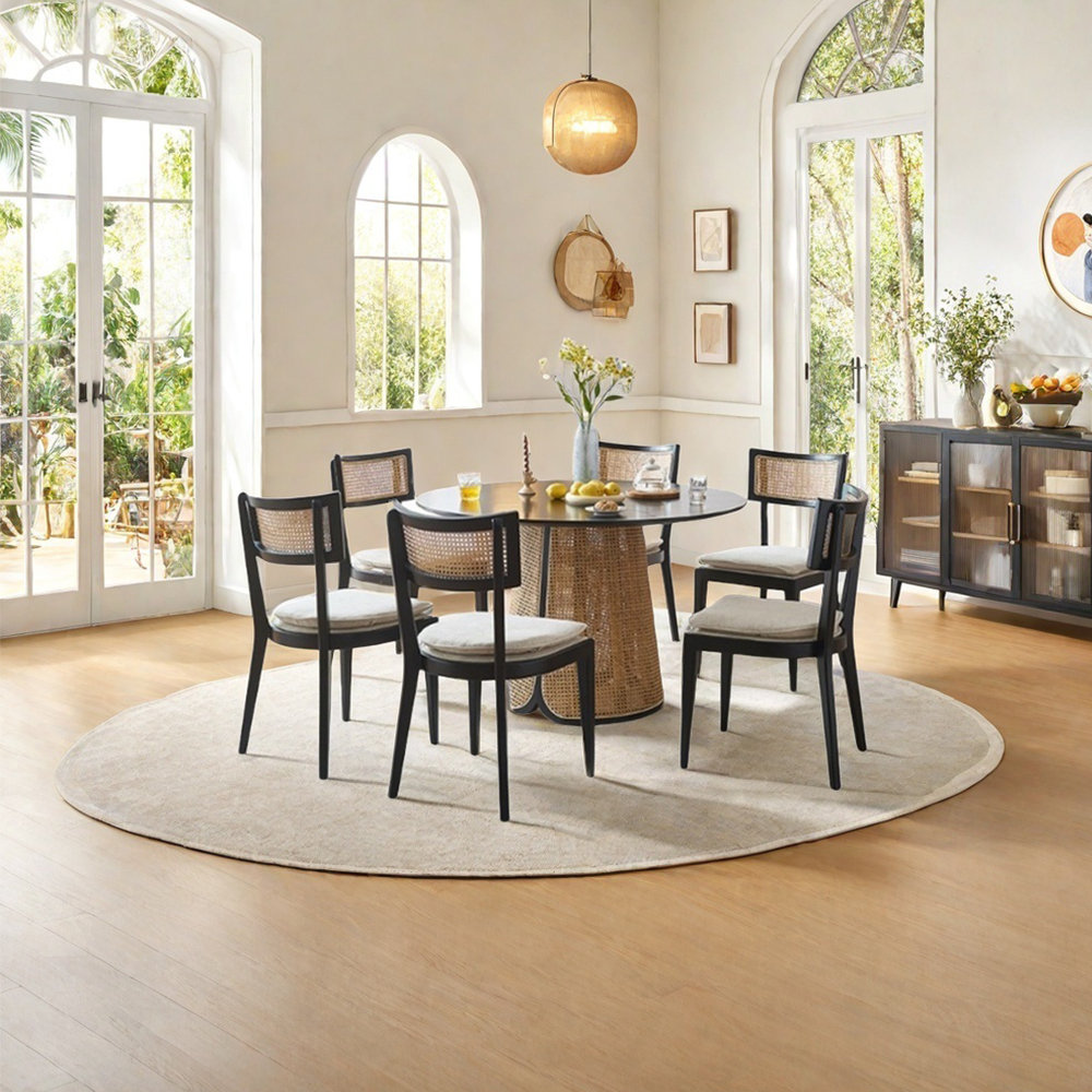 Sleek Surface Designs Solid wood ash rattan dining table set | Wayfair