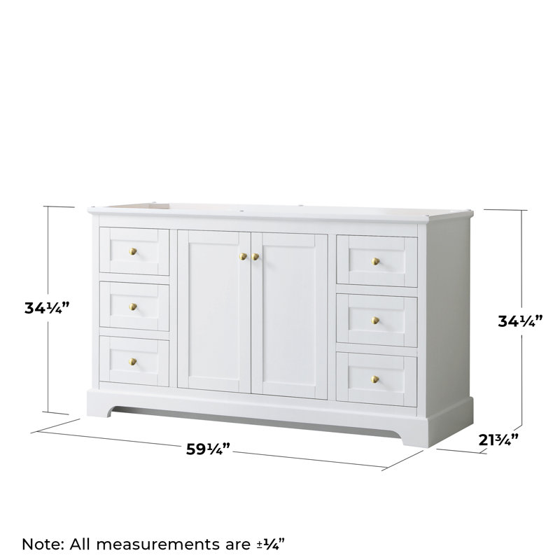 Base de meuble-lavabo simple 59 po Avery seulement, Blanc / or