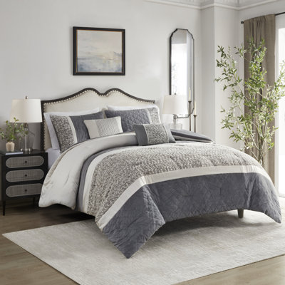 Amelia Grey Textured Jacquard Stripe 5-Piece King/Cal King Comforter Set