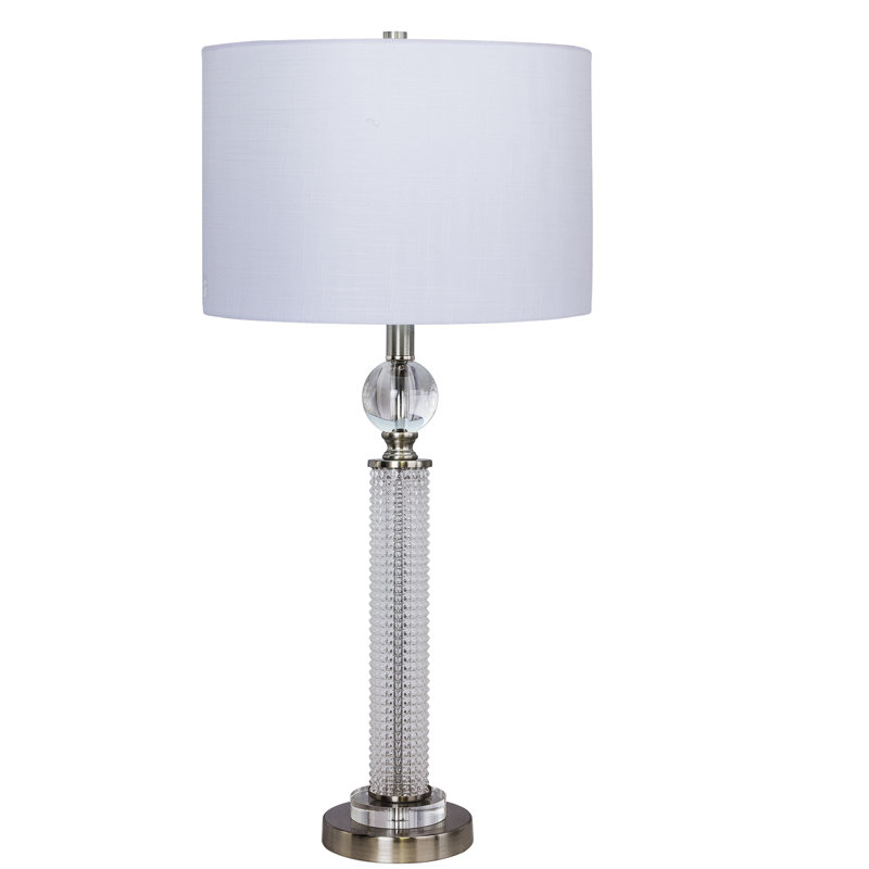 Riceboro Crystal Table Lamp, Brushed Steel, White