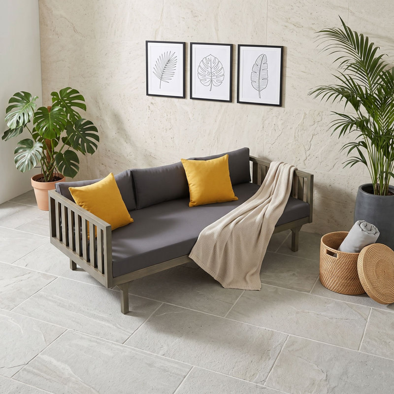 Lit de jour d'extérieur en bois d'acacia avec lambris et coussins, canapé de patio 3 places, GrayDarkGray