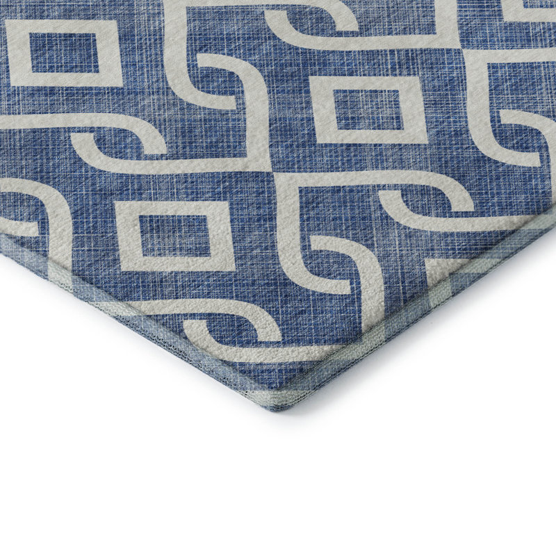 Tapis bleu Cerrito lavable à la machine de qualité supérieure, Tapis de couloir 2 pi 3 po x 7 pi 6 po