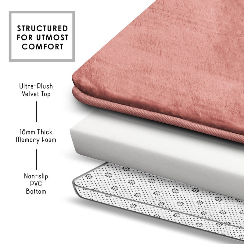Aighan 3 Piece Ultra Soft and Absorbent Memory Foam Bath Rug Set with Non-Slip Backing, Misty Rose