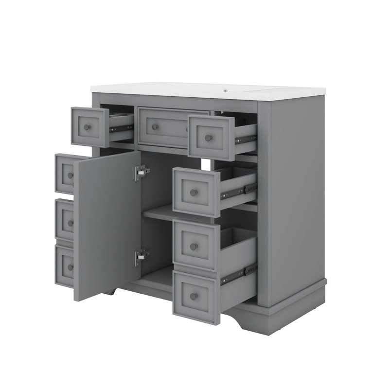 Ensemble de meuble-lavabo 36 po avec évier, comprenant une armoire et des tiroirs, Gris