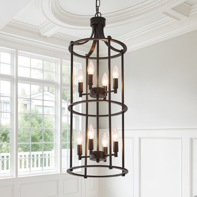 Lustres de vestibule pour plafonds hauts, lanterne noire à 8 niveaux avec lustre à niveaux multiples et lumières de style campagnard moderne pour hall d'entrée, escalier, salon, salle à manger, îlot de cuisine