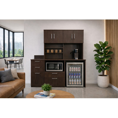 Commercial Grade Coffee Kitchen Lunch Room Cabinets Fully Assembled Espresso – 66"W x 75"H  3 pc