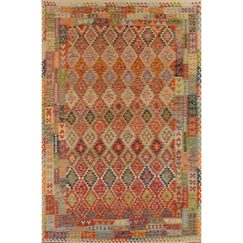 Tapis géométrique en laine Kilim 10 x 13