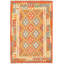 Tapis décoratif en laine de conception unique 4 pi 3 po x 6 pi 3 po noué à la main New Age orange/bleu/beige