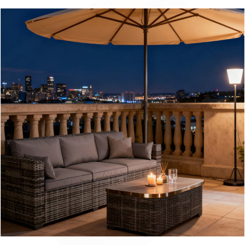Deep Seating Sofa,Seater Sofa With Side Trays, Outdoor Couch With Thick Back Cushions, Gray, Gray