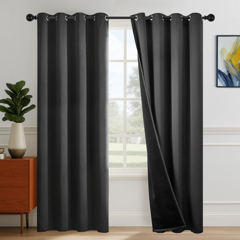 Blackout Curtain Panel Pair, Black, 117cm Width x 229cm Drop