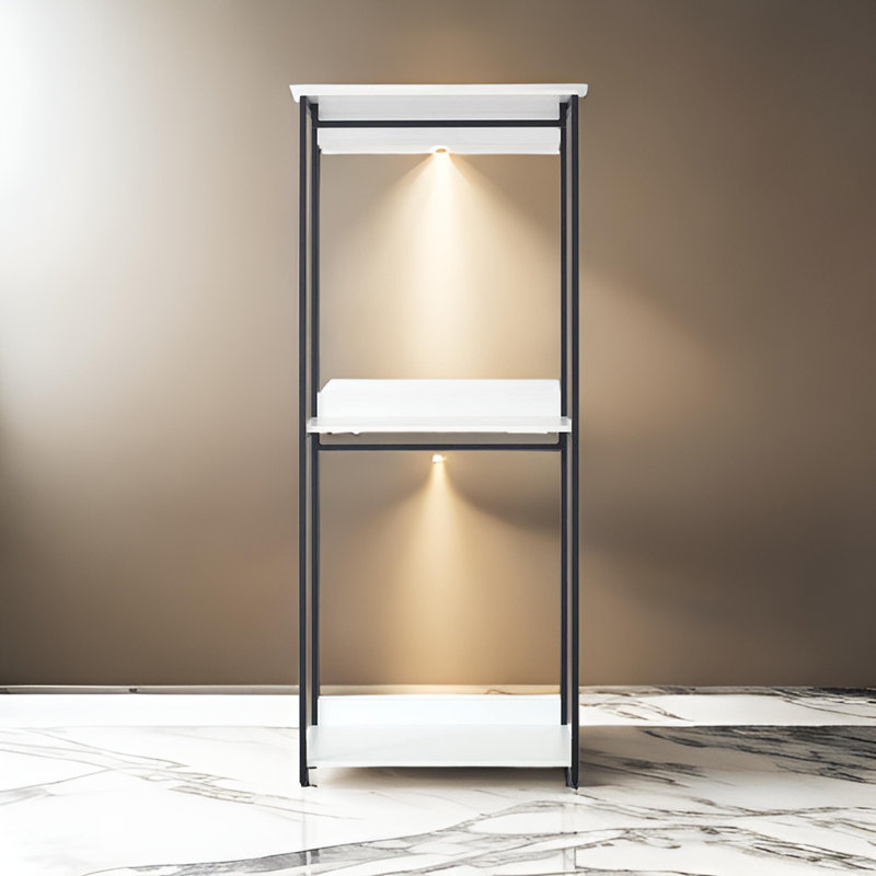 Système d'organisation modulaire Cox, 2 tringles de suspension, tablettes blanches, métal noir