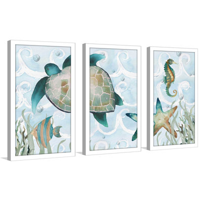 " Watercolor Sea Creatures Panel " by Elizabeth Medley 3 - Pieces