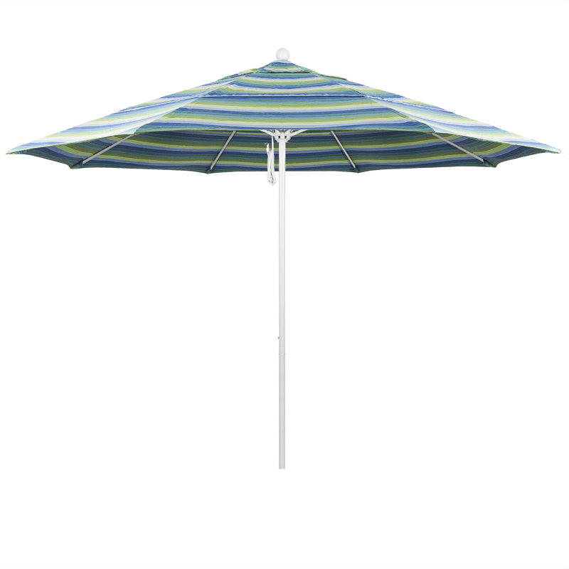 Parasol de marché 11 pi Silva, Sunbrella® bord de mer Séville rayé, Blanc mat