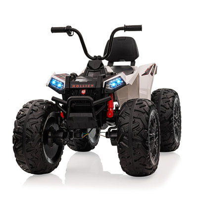 24V Kids ATV 4WD Ride on Car with 4x80W Powerful Engine, EVA Tires, Full Metal Suspension & LED Lights – Electric Quad Vehicle for Boys & Girls with Bluetooth, Music & Accelerator Handle, White