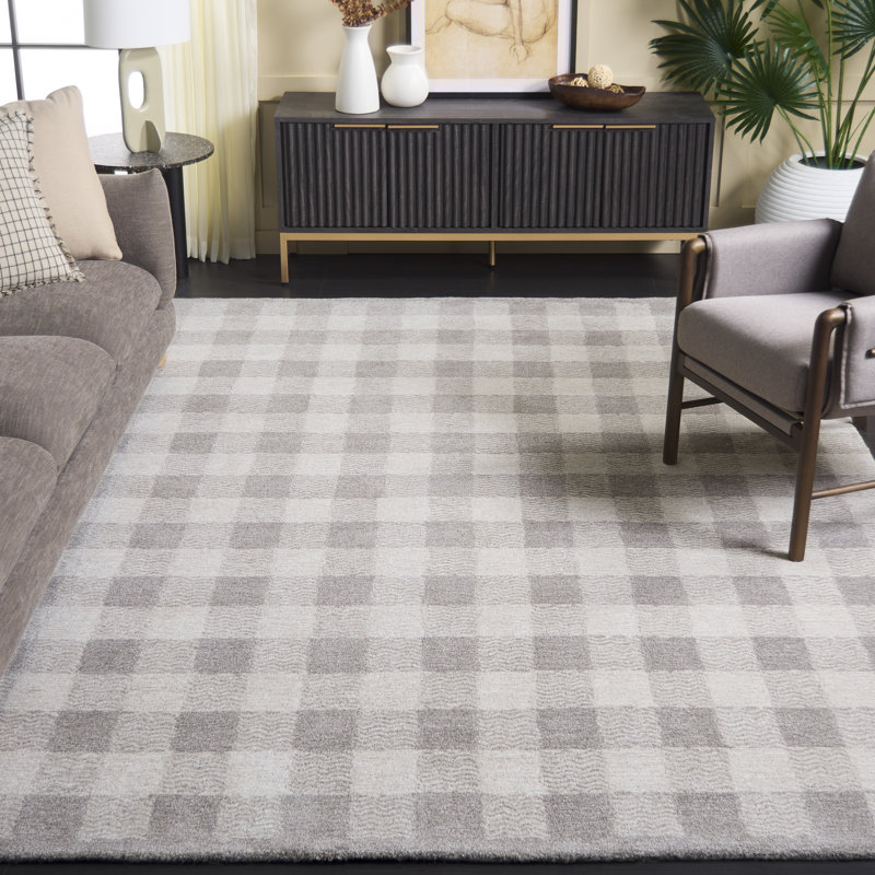 Genre 801 Hand Tufted Wool/Cotton/Fiber Checkered Rug in Gray/Ivory, Rectangle 8' x 10'