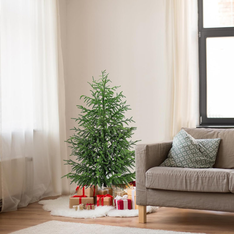 Arbre de Noël artificiel en pin artificiel 4 pi avec 80 lumières DEL et boîte à piles 8 fonctions, pré-assemblé, décorations de Noël pré-assemblées pour l'intérieur (ensemble de 2)