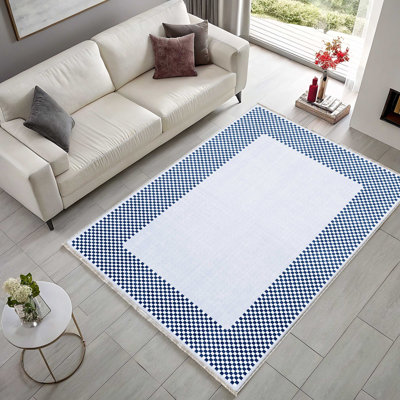 Tapis de couloir en chenille bleu marine moderne de conception moderne antidérapant