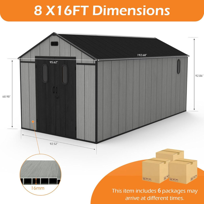 Spacious Sheds with Storage, 8x6 Resin Steel Modern Backyard Shed, 192.68*95.62*92.86