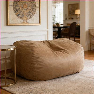 Fauteuil à billes cylindrique de 6,5 pieds pour adultes, chaise longue rembourrée en mousse pour le salon | Beige | Microfibre