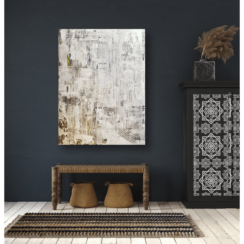 Taupe Gray Abstract Print, Brown Framed Canvas, 49.5" H x 37.5" W x 1.75" D