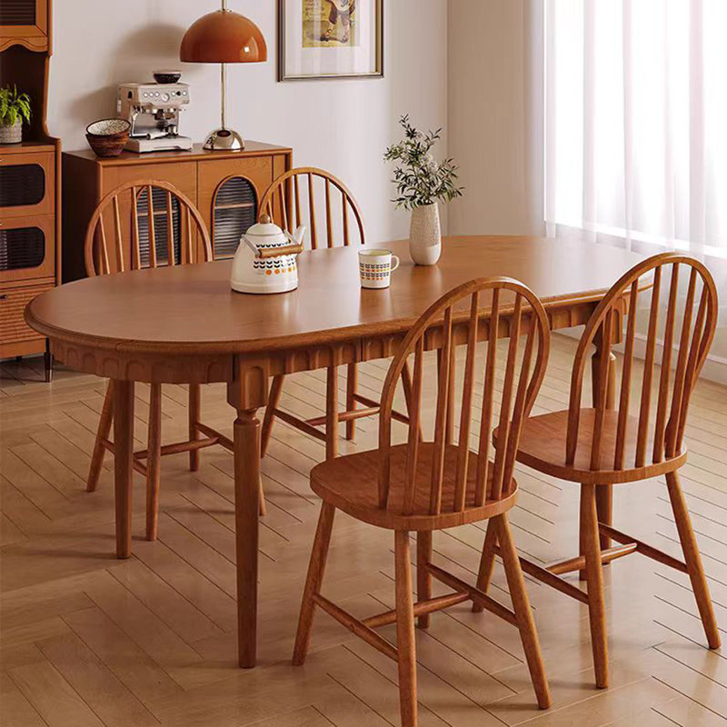 French retro dining table and chair combination, Brown