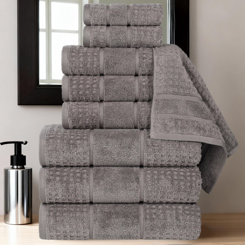  Ensemble de serviettes en coton Zero-Twist - texture gaufrée nid d'abeille - séchage rapide, Gris anthracite