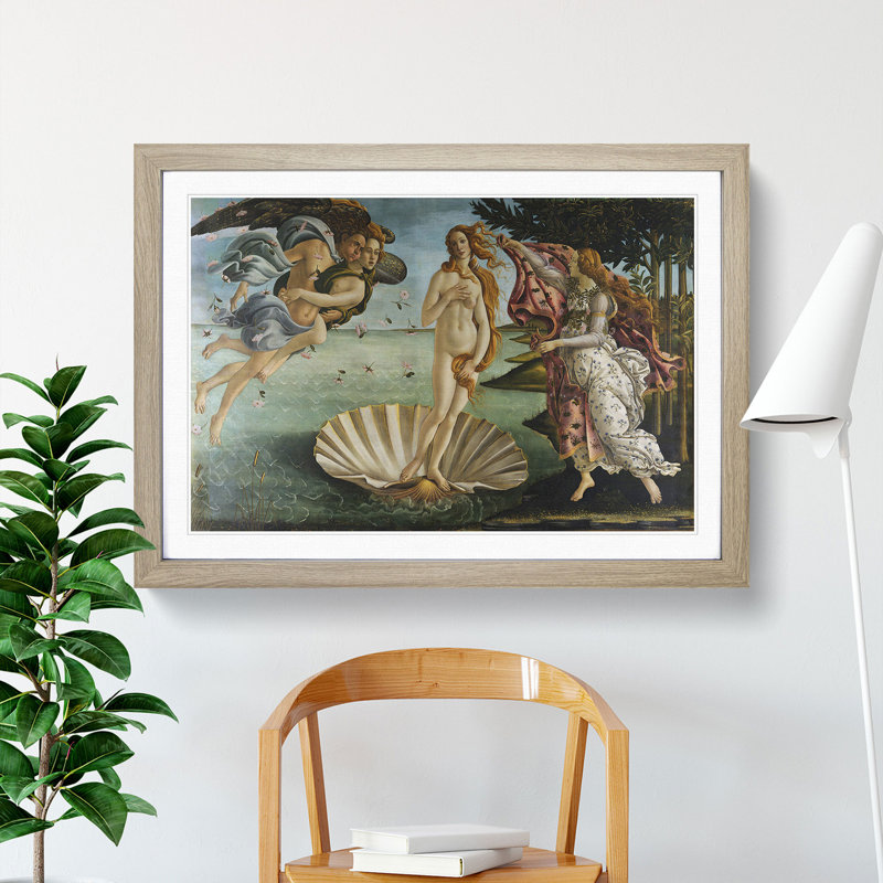Birth of Venus by Sandro Botticelli - Picture Frame Painting on MDF, 48cm H x 65cm W x 2cm D, Oak Framed