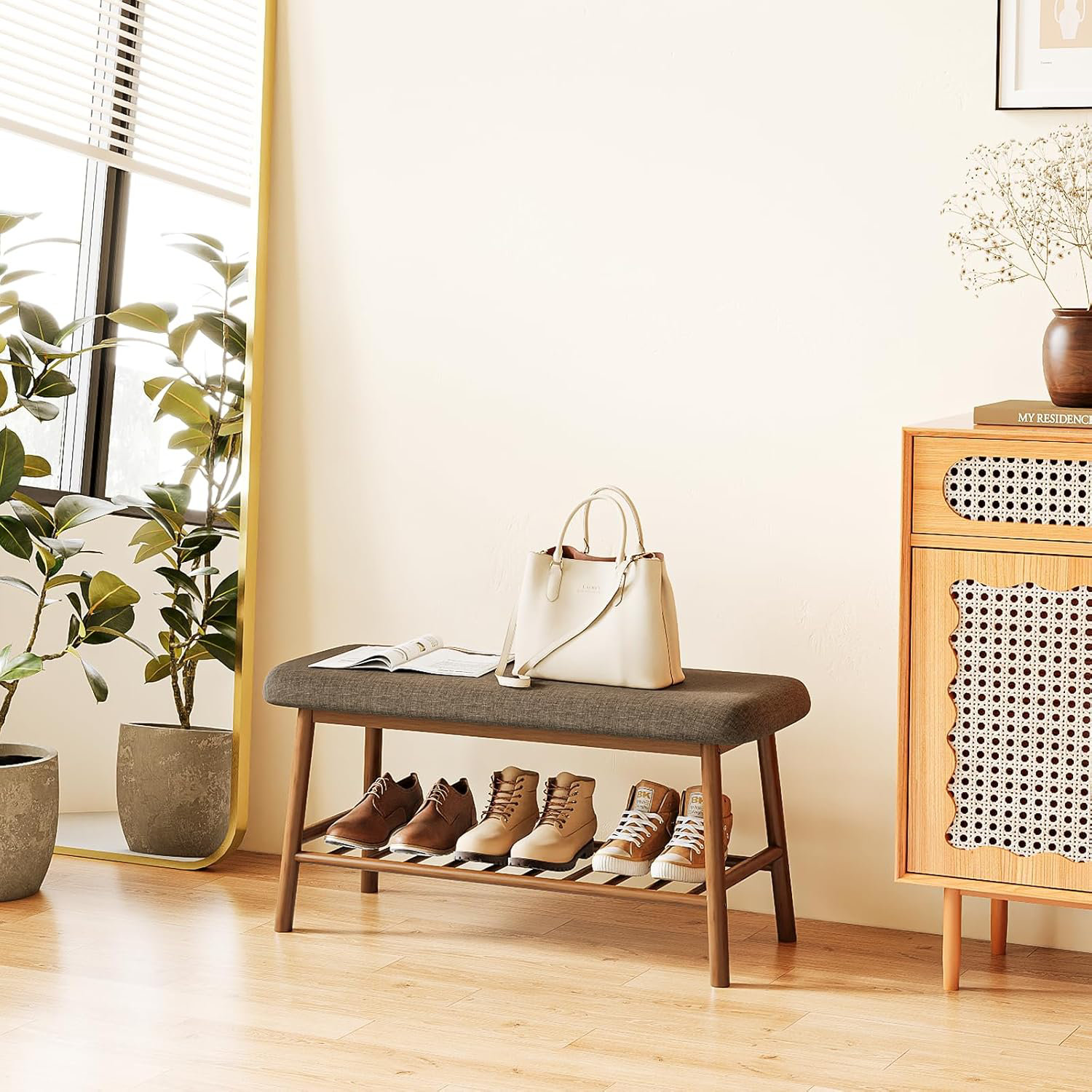Corrigan Studio® Shoe Rack Bench For Entryway 2-Tier Bamboo Bench ...