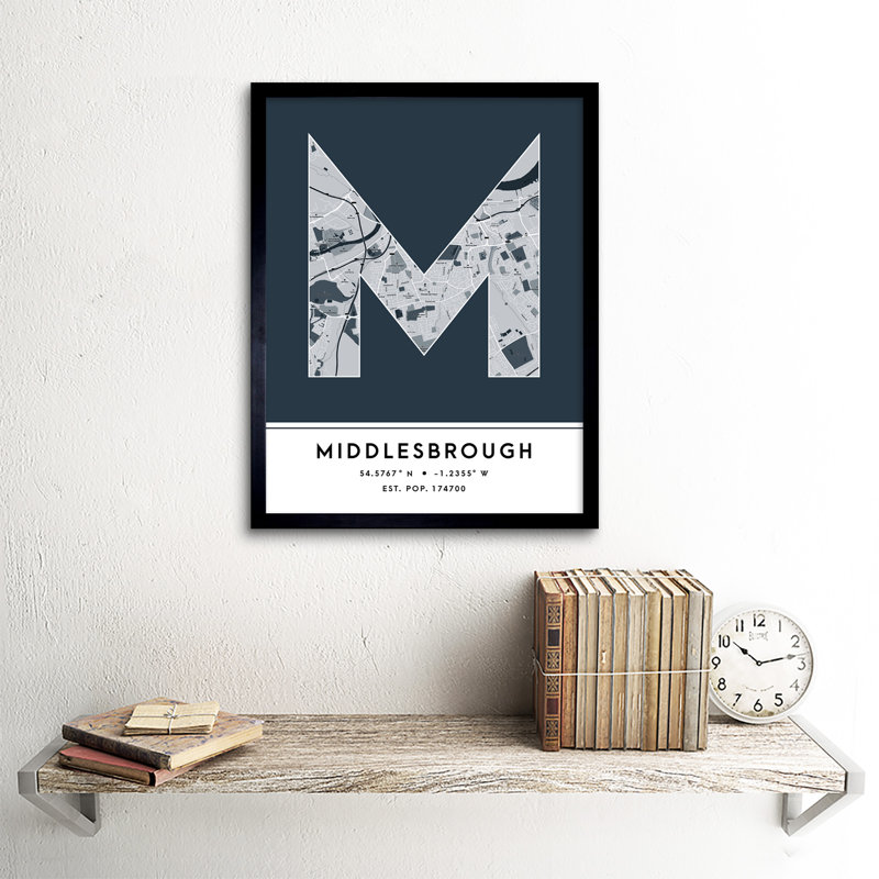 Middlesbrough City Map Middlesbrough England United Kingdom City Map Navy - Single Picture Frame Typography