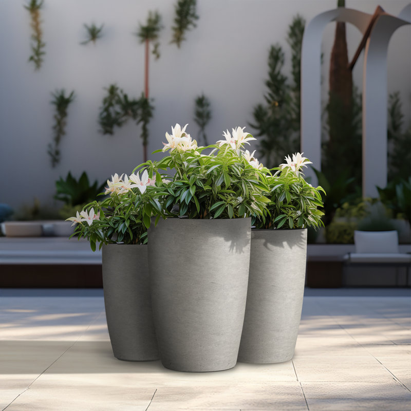 Ensemble de pots à fleurs en ciment 3 pièces Askas, Jaune pâle