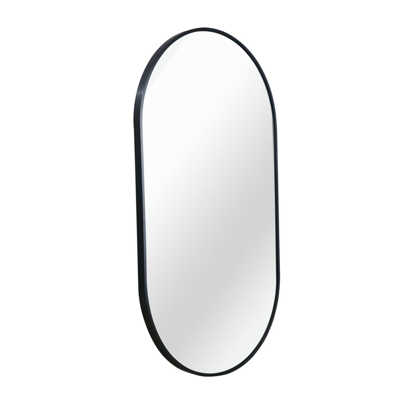 20 Inch Metal Oval Mirror, Black, 20" x 33"