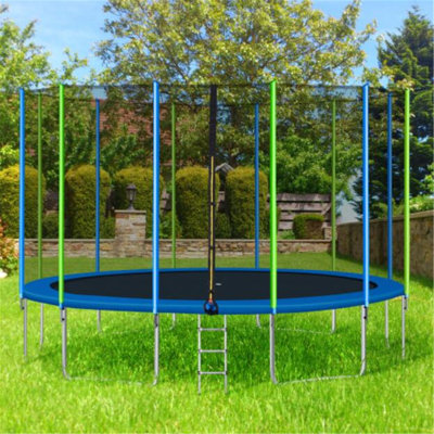 Trampoline 16 pieds pour enfants avec filet de sécurité, échelle et 12 piquets de vent, trampoline, lit rebondissant, style sport, trampoline récréatif extérieur