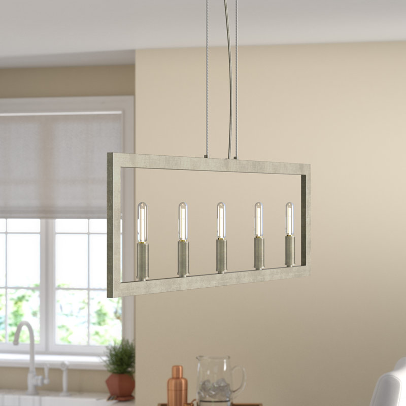 Luminaire suspendu linéaire à 5 lumières pour îlot de cuisine Biay, Crépuscule doré