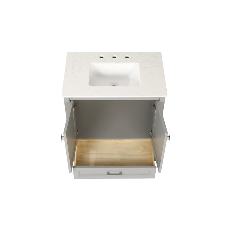 Lavabo-lavabo gris. Armoire 30 po entièrement assemblée avec comptoir en marbre. Fabrication en bois massif. Fermeture douce. Profondeur de 30,11 po, largeur de 18,9 po, hauteur de 34,68 po. Rangement moderne de 91,84 lb. Installation à faire soi-même