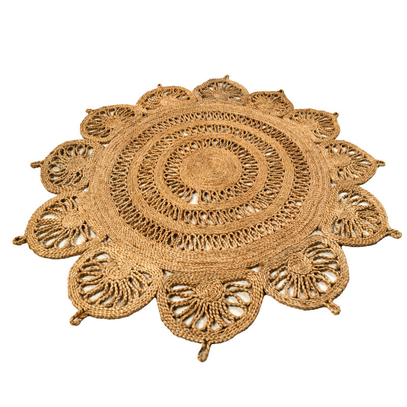 Tapis uni en jute tissé à la main à motif floral (grand)