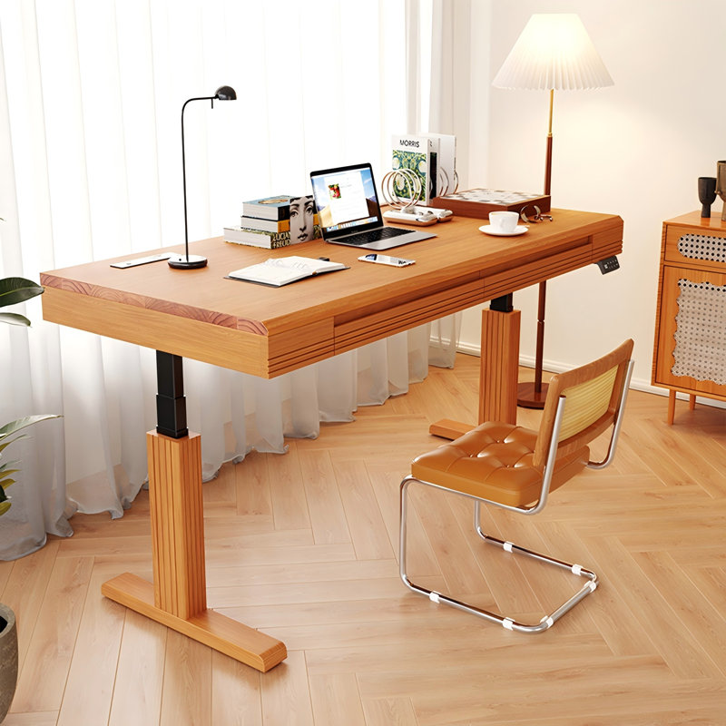 70.87"Natural Colour Solid Wood Electric Adjustable Desk, 50" H x 70.87" W x 29.53" D