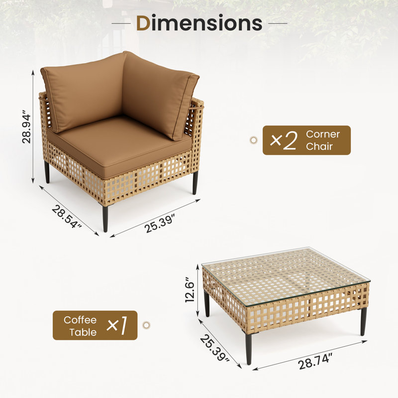 2 - Person Patio Conversation Set, Coussin brun / structure brune