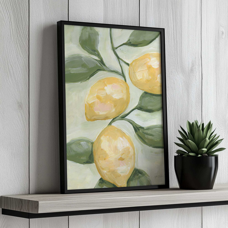 «Lemons on a Branch» par Yvette St. Amant, reproduction d'art, H 24 po x l 18 po, Noir