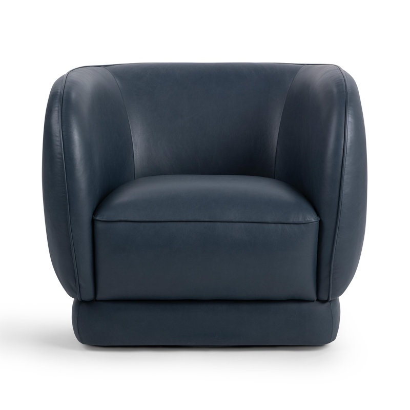 Rinner Leather Swivel Club Chair, Mystic Navy Genuine Leather