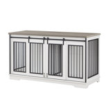 Super Large TV Cabinet Dog Crate Furniture Dog Cage End Table, With Removable Baffle, Grey, 61'' W X 23'' D X 34''H