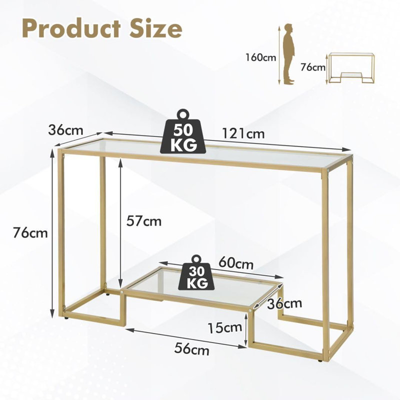 Saini 121cm Glass Top Console Table