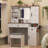 Farmhouse Vanity Desk With Sliding Mirror And Lights, Glass Top, Charging Station, 4 Drawers, 2 Cabinets, And Stool For Elegant Bedroom Decor-427325984