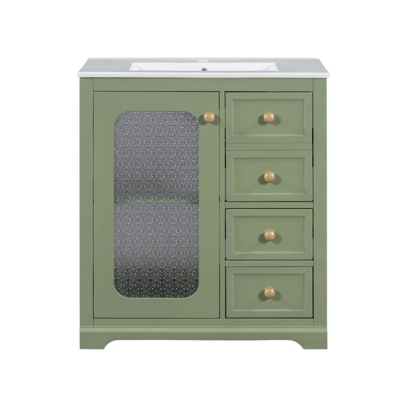 Meuble-lavabo sophistiqué avec plusieurs options de rangement et une fabrication durable, Vert