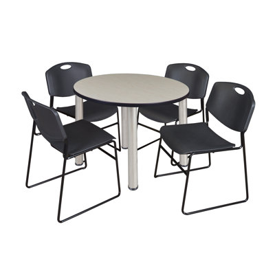 Kee Round Breakroom Table Top, 4 Zeng Stack Chairs