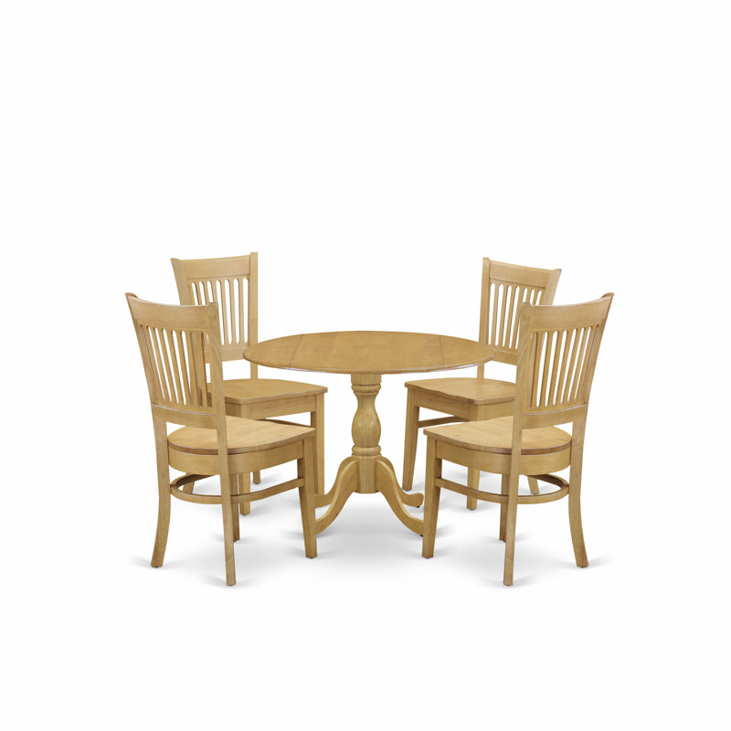 Ensemble de table de salle à manger 5 pièces moderne comprenant une table ronde en bois avec Dropleaf et 4 chaises de cuisine, chêne